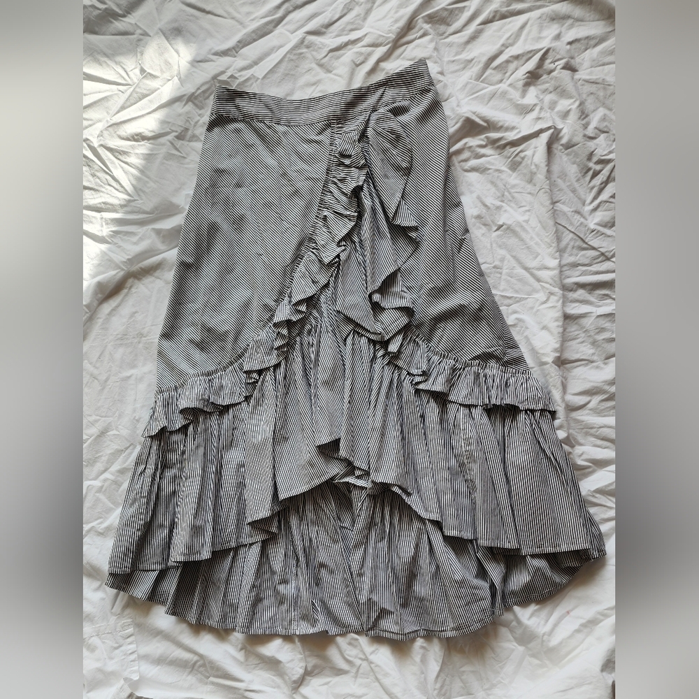 bp Asymmetrical Ruffle Striped Skirt